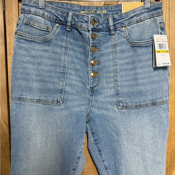 Michael Kors Selma Flare NWT Button Front Size 14 High Rise Light Blue Jeans - Picture 1 of 5